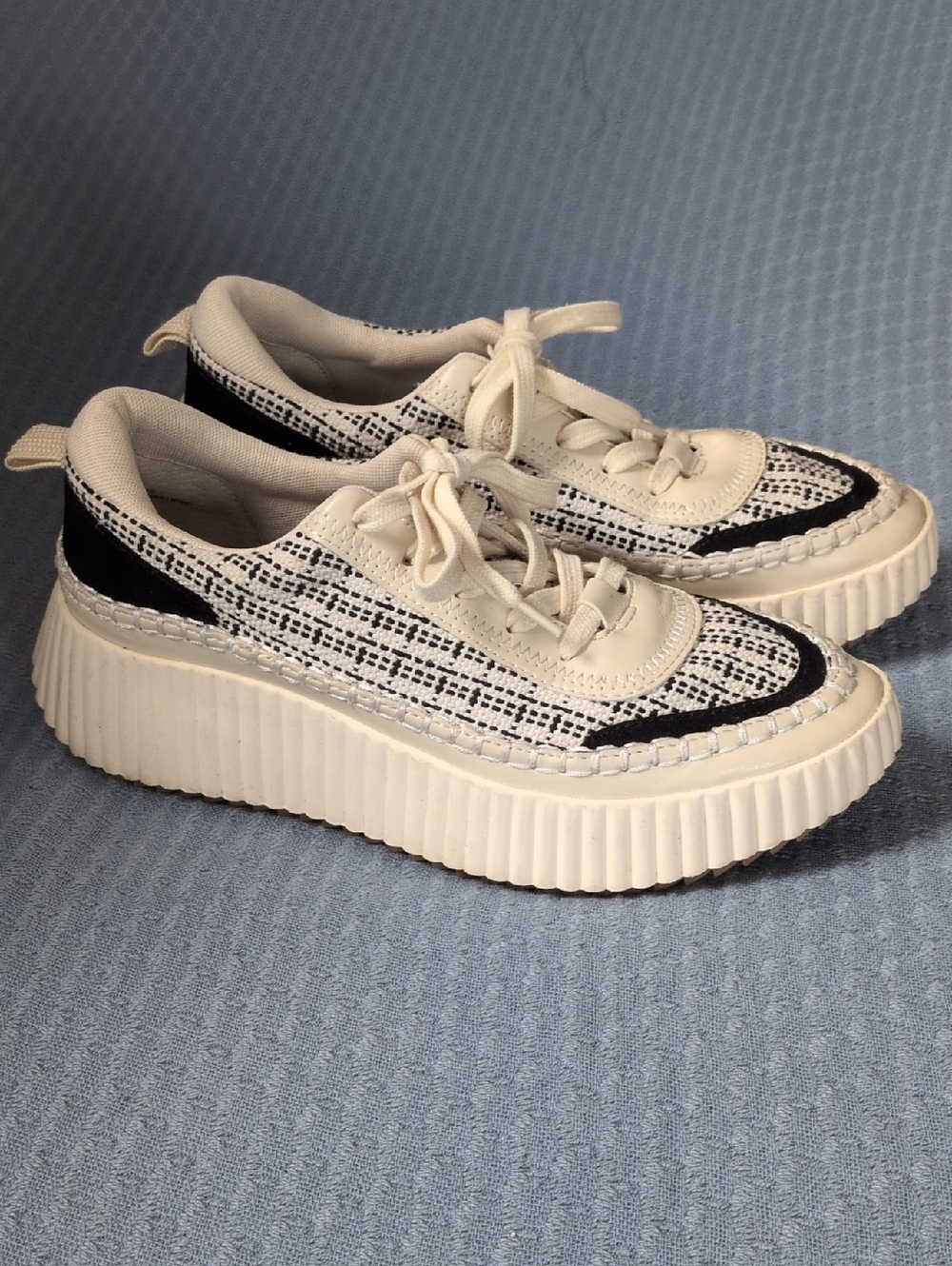 Dolce Vita Denae Black White Tweed Platform Sneakers Size 8
